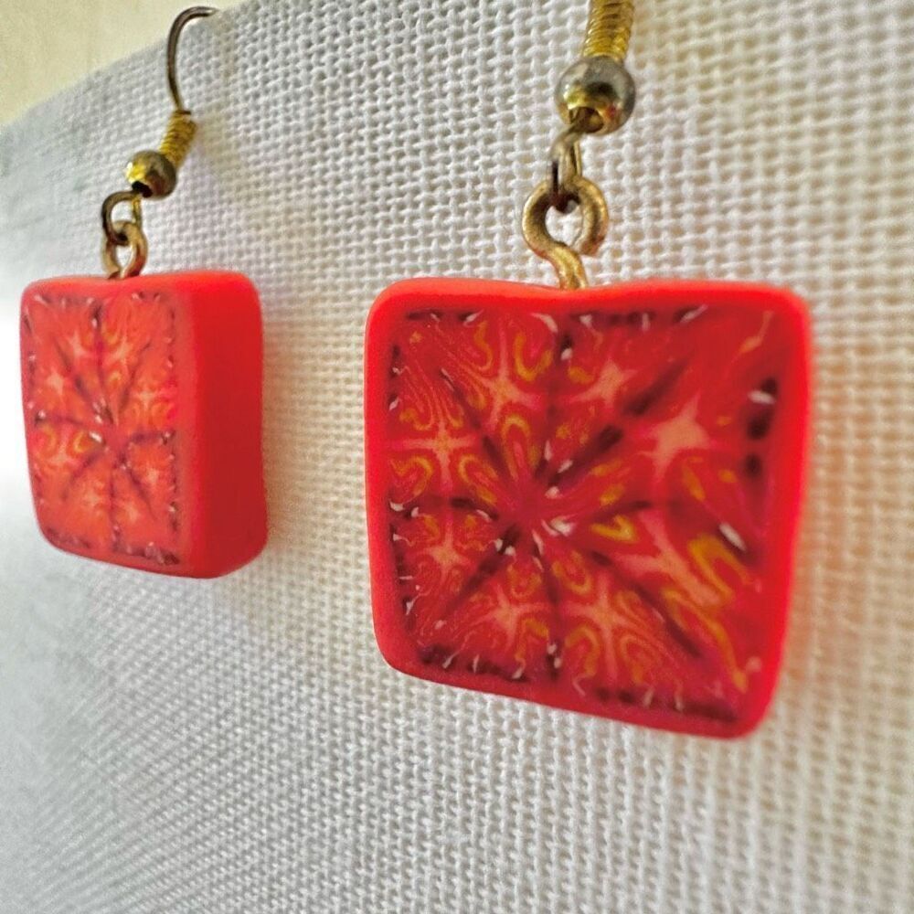 Orange square clay drop earrings - Picture 2 of 8